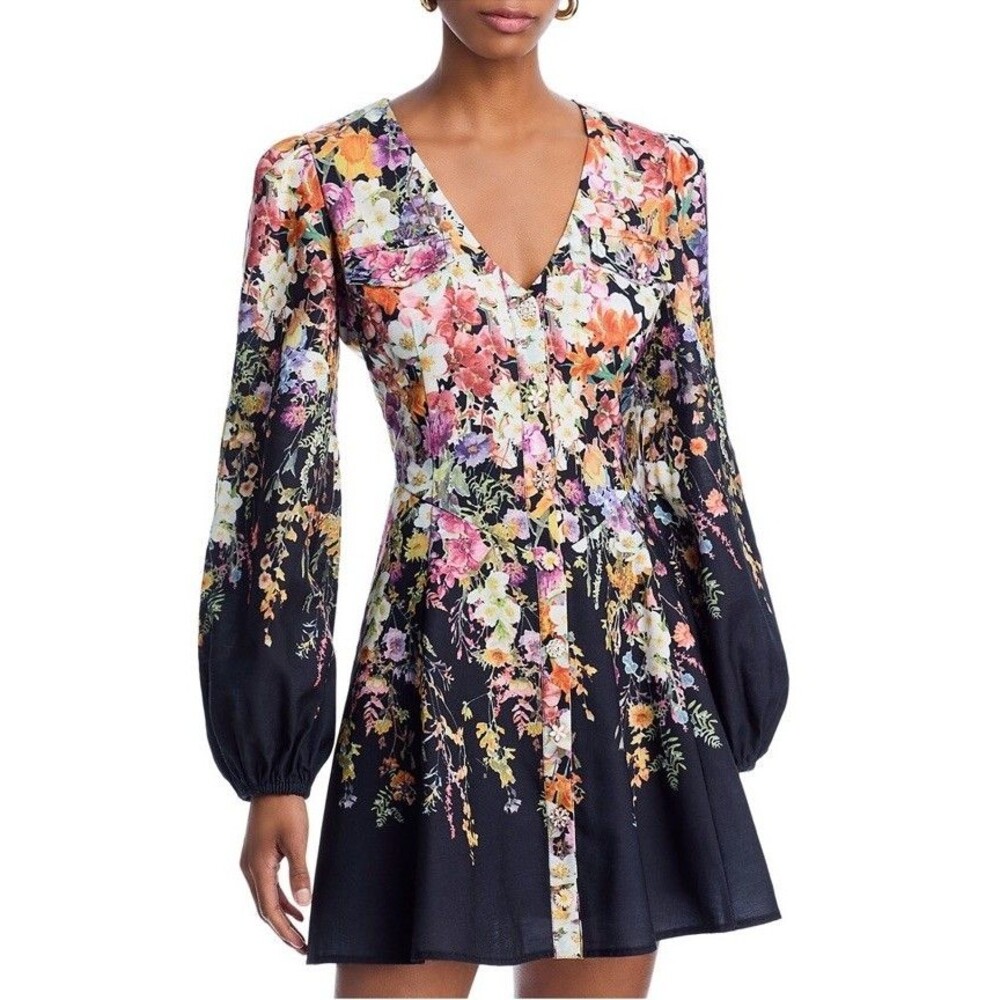 Aqua Floral Mini Dress - Black and Multicolor